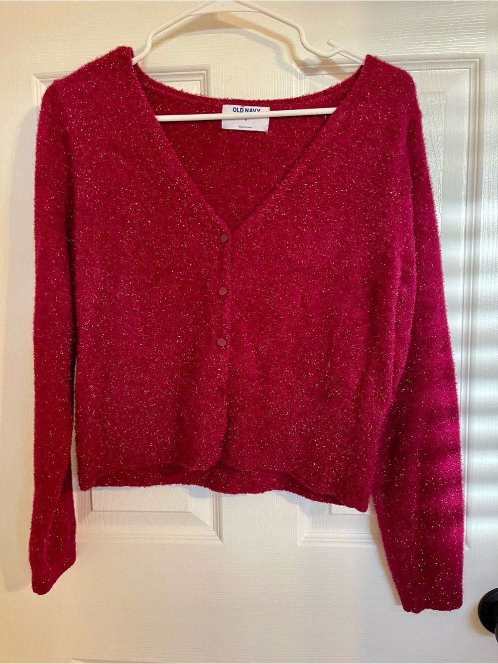 Old Navy Textured Sparkle Crop Cardigan - Raspberry